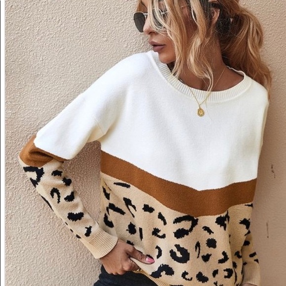 Leopard Print Crew Neck Sweater - Picture 6 of 7